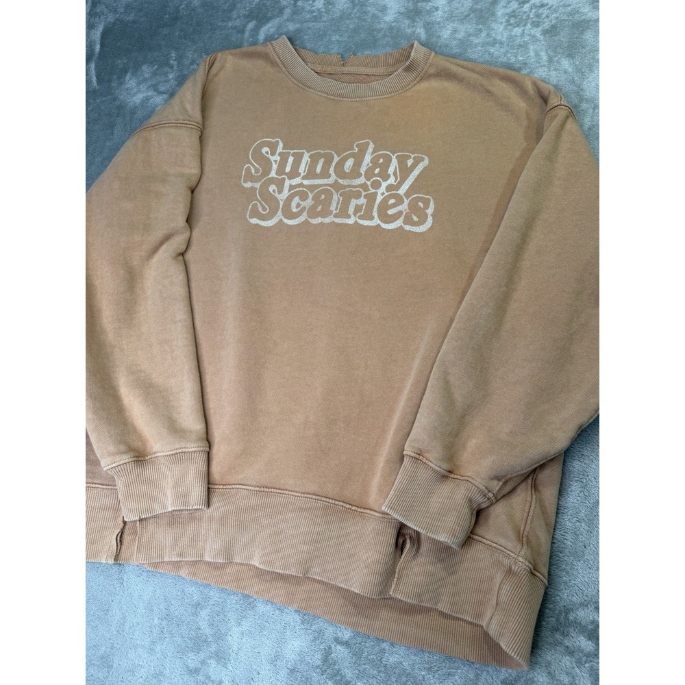 Aerie The Chill Crew Sweatshirt Sunday Scaries Distressed Beach Dune Size XS